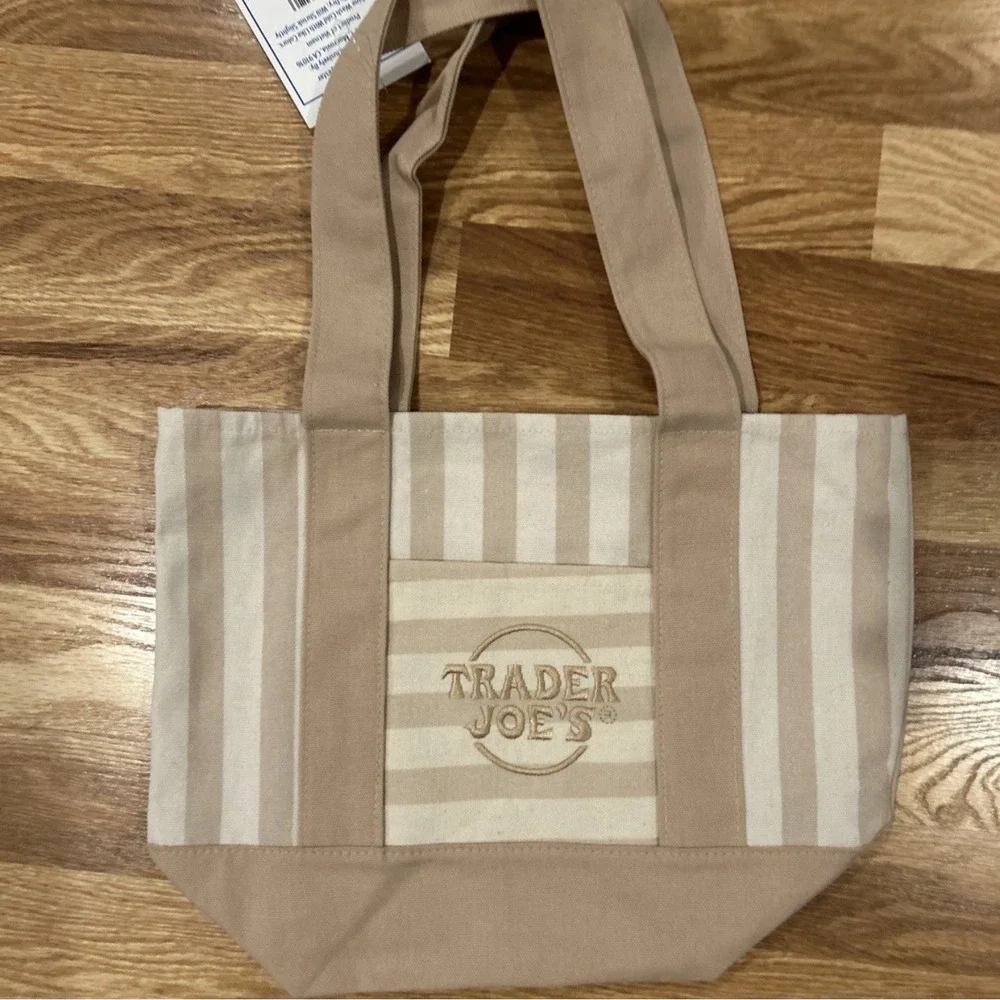 Trader Joe's Striped Mini Canvas Tote Bag Set of 4 Pink Blue Green Tan NWT